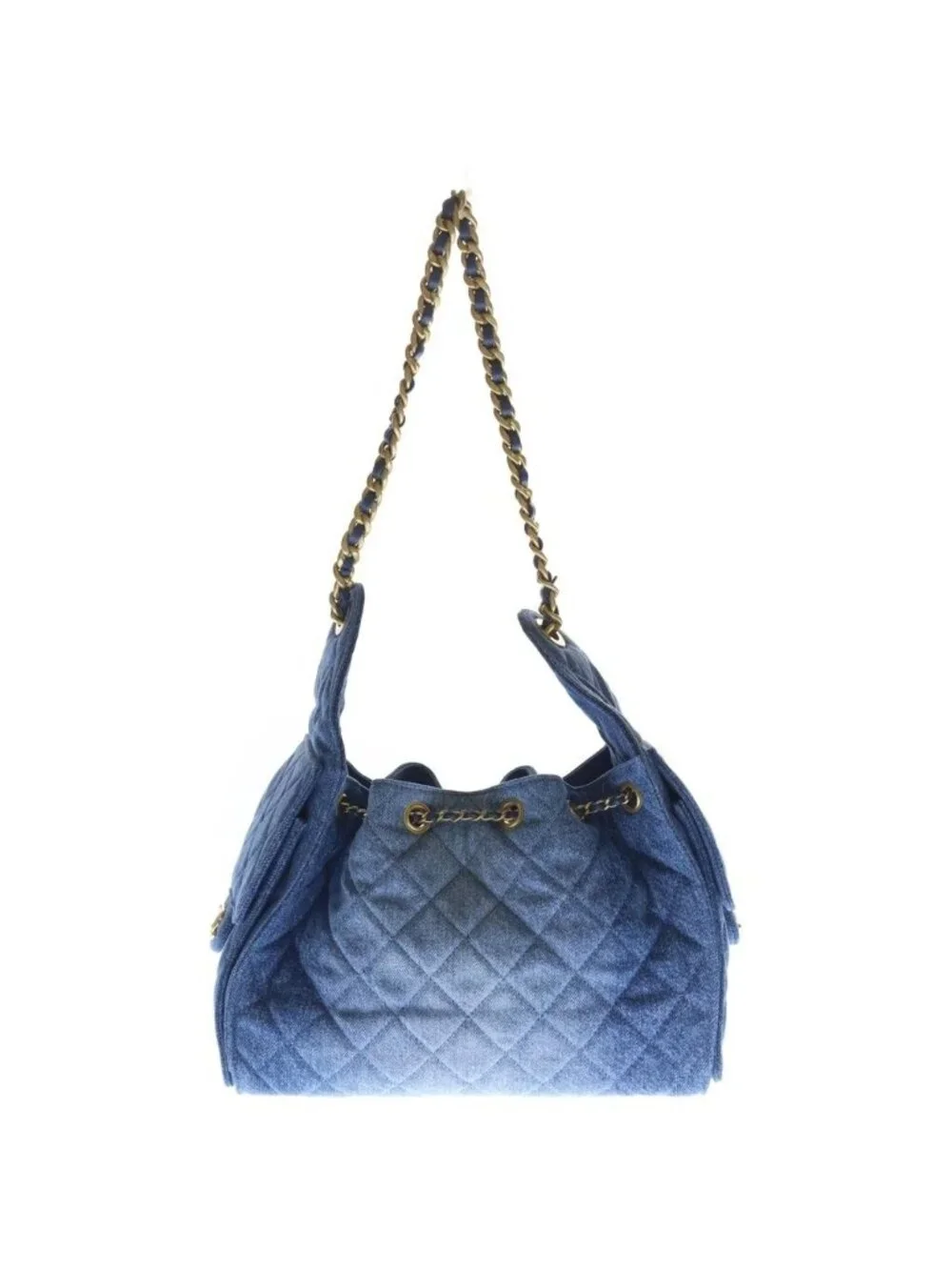 Chanel 25 Small 2-Way Chain Shoulder Bag Indigo Blue Denim Gold